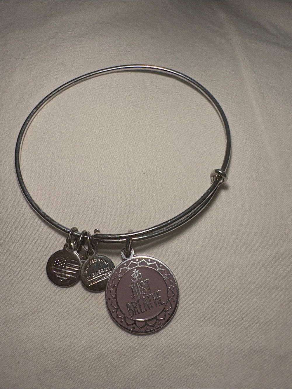 Alex and Ani Silver Tone 'Just Breathe' Inspirational Charm Bangle